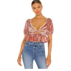 New Free People Yours Truly Velvet  Blouse Top